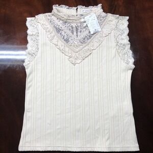✨Axes Femme White Beige Sleeveless Blouse Top Women's✨